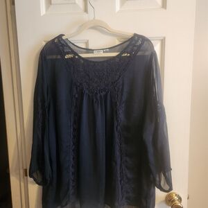 Cato Deep Blue Lace Accent Blouse